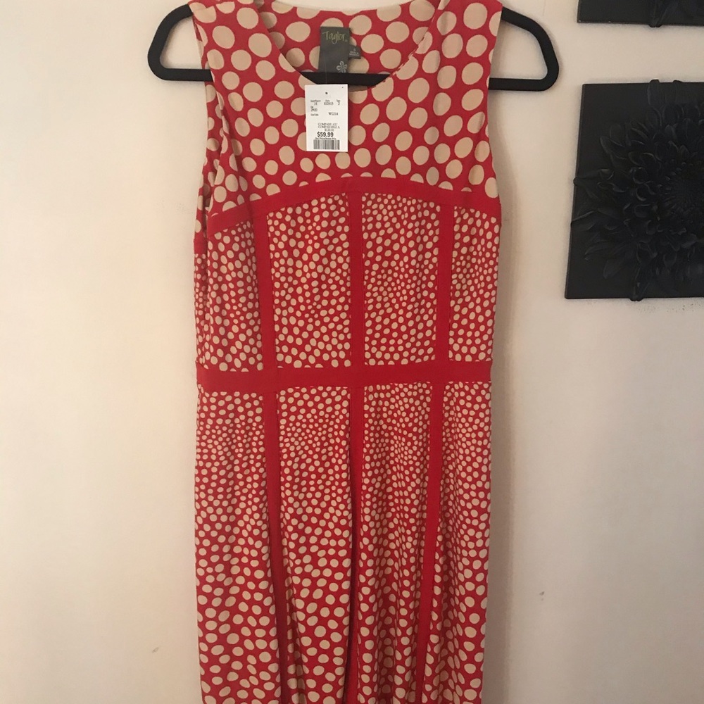 Red and cream polka dot dress